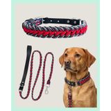 ELAR El Yapımı Deri ve Paracord Köpek Boyun Tasması & Gezdirme Tasması Seti – Kalın ve Dayanıklı, Ayarlanabilir – Örgü Strong 13 (Lacivert & Kırmızı) (Large (46-56 cm))
