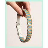 ELAR El Yapımı Paracord ve Deri Köpek Boyun Tasması – Ayarlanabilir, Dayanıklı – Örgü Urban 13 (Mavi & Turuncu) (Medium (39-47 cm))