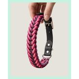 ELAR Kişiye Özel El Yapımı Deri ve Paracord Köpek Boyun Tasması – İnce ve Hafif, Ayarlanabilir – Örgü Slim 01 (Mor & Fuşya) (Large (46-56 cm))