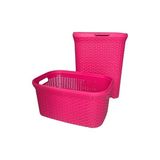 Elarque Çamaşır Sepeti Hasır Desenli Plastik ve Selesi - Renkli ve Dayanıklı Set