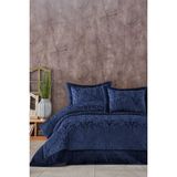Elart Elart yatak Örtüsü Takımı Çift Kişilik Elyaf Dolgulu Pano Kadife Bahar Lacivert - 260 x 270 cm