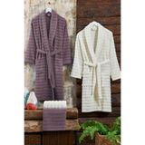 Elart Soft Bornoz Aile Seti Hamam Seti 4 Parça (70x135 cm) Mürdüm-Krem