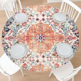 Elastik Kenarlı Yuvarlak Lastikli Masa Örtüsü Turuncu Mavi Etnik Boho Piknik Masa Örtüsü Bohem Halı Vintage Pas Mercan Çiçekli Silinebilir Masa Örtüsü Açık Hava, Kamp, Akşam Yemeği için 101,6