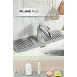 Elastik Musluk Matı Su Tutucu Düzenleyici Kaydırmaz Taban Organizer Mutfak Banyo Lavabo Gri