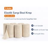 Elastik Sargı Bezi Krep 10 cm x 4 M 5 Adet Esnek Krep Bandaj Elastik Sargı Bezi Seti