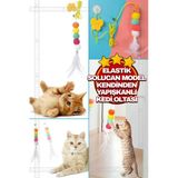 Elastik Solucan Model Kendinden Yapışkanlı Çanlı Kedi Oyuncağı Kedi Oltası