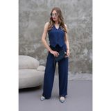 Elaxi Kadın Ithal Çilek Modal Dokuma Yelek ve Boru Paça Pantolon Takım - XL - Lacivert