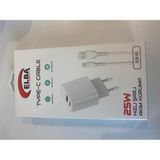 Elba ELB-43 25 W 2'li USB Başlık Hızlı Şarj Akım Koruma Type-C Kablolu Set