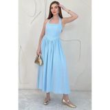 Elbee Fashion Woman Bebe Mavi Boyundan Bağlamalı Keten Elbise