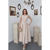 Elbee Fashion Woman Bej Halter Yaka Kloş Elbise