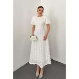 Elbee Fashion Woman Beyaz Güllü Elbise