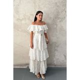 Elbee Fashion Woman Beyaz Kat Kat Fırfırlı Elbise
