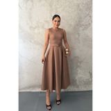 Elbee Fashion Woman Camel Halter Yaka Kloş Elbise
