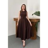 Elbee Fashion Woman Kahve Halter Yaka Kloş Elbise