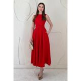 Elbee Fashion Woman Kırmızı Halter Yaka Kloş Elbise