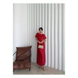 Elbee Fashion Woman Kırmızı Midi Boy Pul Payet Elbise