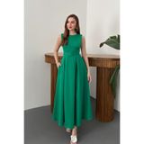 Elbee Fashion Woman Koyu Yeşil Halter Yaka Kloş Elbise