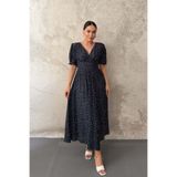 Elbee Fashion Woman Lacivert Puantiyeli Gipeli Elbise