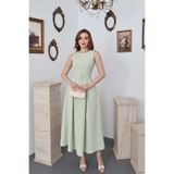 Elbee Fashion Woman Mint Halter Yaka Kloş Elbise