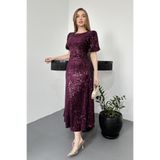 Elbee Fashion Woman Mor Midi Boy Pul Payet Elbise