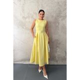 Elbee Fashion Woman Sarı Halter Yaka Kloş Elbise