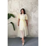 Elbee Fashion Woman Sarı Transparan İç Astarlı Elbise