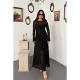 Elbee Fashion Woman Siyah Astarlı Uzun Kollu Dantel Elbise
