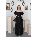 Elbee Fashion Woman Siyah Kat Kat Fırfırlı Elbise
