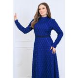Elben Moda Lina Tesettür Abiye Elbise Dantel Kumaş Eteği Kuyruk ve Beli Taş Detaylı - İndigo - 52