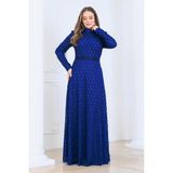 Elben Moda Lina Tesettür Abiye Elbise Dantel Kumaş Eteği Kuyruk ve Beli Taş Detaylı - İndigo - 54