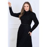 Elben Moda Lina Tesettür Abiye Elbise Dantel Kumaş Eteği Kuyruk ve Beli Taş Detaylı - Siyah - 54