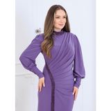 Elbenmoda Eleni Taş Detaylı Şık ve Zarif Tesettür Abiye Elbise - Lavanta - 46