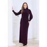 Elbenmoda Eleni Taş Detaylı Şık ve Zarif Tesettür Abiye Elbise - Mürdüm - 48