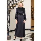 ELBENMODA Lara Tesettür Saten Abiye Elbise & Tüy & Taş & Toka Detaylı