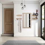 Elbise Askısı / Aynalı Askı / Dekoratif Askılık / Portmanto /duvar Askılık / Flora Dafne - Meşe - Beyaz