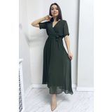 Elbise Delisi Kısa Kol Astarlı Büyük Beden Şifon Elbise Siyah, Bordo, Haki, Beyaz, Yeşil, Saks, Kırmızı, Mor