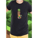 Elbiseciniz Çocuk Minecraft Harf Baskılı Pamuklu T-Shirt Siyah Renk - Minecraft Tişört - 12