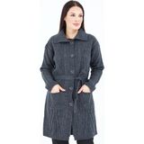 Elçelya Moda Kadın Füme Yakalı Düğmeli Cepli Kuşaklı Örme Triko Yün Uzun Hırka