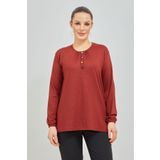 Elçelya Moda Kadın Kiremit Kolu Lastikli Likralı Anne Penye Bluz