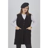Elçelya Moda Kadın Triko Esnek Uzun Mevsimlik Düğmeli Yelek