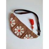 Elchandmade Tığ İşi Örgü Papatya Motifli Bej Freebag Çanta