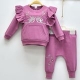 Elci Baby 6749LG Kız Bebek Çiçek Nakışlı Fırfırlı Eşofman Takımı - 9 Ay - Mor
