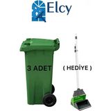 Elcy 3 Adet Yeşil Plastik Çöp Konteyneri 120 Lt Isıya Karşı Dayanıklı