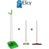 Elcy 3 Lü Temizlik Seti Ahşap Saplı Fırça Çekpas Çekçek Lux Katlanabilir Faraş - Yeşil - renk