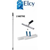 Elcy -Cam Temizlik Seti 2 Metre Teleskopik Uzayabilen Metal Sap - 35 cm Cam Çekçeği ve 2 Adet Peluş - Beyaz