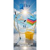 Elcy-Cam Temizlik Seti 2 Metre Teleskopik Uzayabilen Metal Sap-35 cm Cam Çekçeği ve 2 Adet Peluş-Bez - Sarı