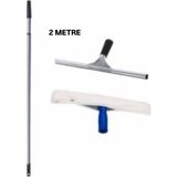 ELCY Cam Temizlik Seti 2 Metre Teleskopik Uzayabilen Metal Sap 35 Cm Cam Peluş Ve Cam Çekçeği