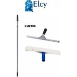 Elcy Cam Temizlik Seti 3 Metre Teleskopik Uzayabilen Metal Sap 35 cm Cam Peluş ve Cam Çekçeği - Beyaz