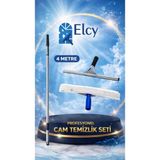 Elcy Cam Temizlik Seti 4 Metre Teleskopik Uzayabilen Metal Sap 35 cm Cam Peluş ve Cam Çekçeği - Beyaz