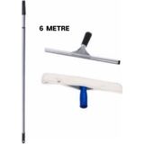 Elcy Cam Temizlik Seti 6 Metre Teleskopik Uzayabilen Metal Sap 35 cm Cam Peluş ve Cam Çekçeği - Açık Gri